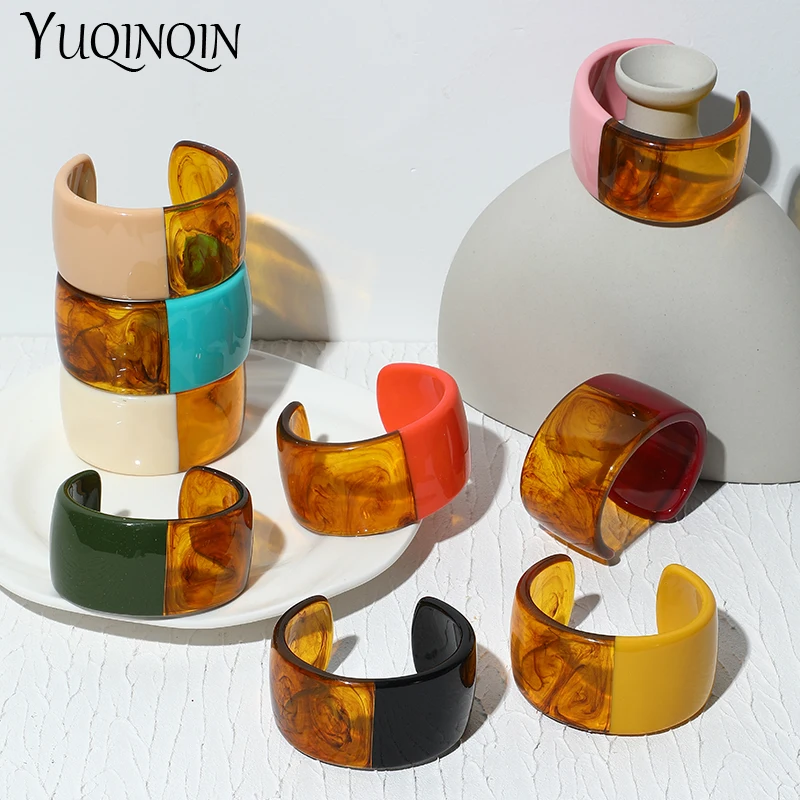 Bangle Bracelet Vintage Resin Cuff Bracelet Bangles for Women Colorful Acrylic Wide Open Bracelet Charms