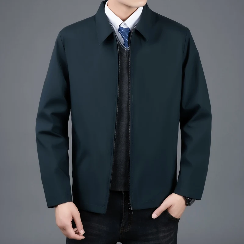 thumbnail image 1 of Chaqueta bomber para hombre, chaquetas de negocios ajustadas, prendas de vestir exteriores, chaquetas casuales de primavera y otoño, abrigos de negocios para hombre de cuello alto de color sólido, 1 of 4