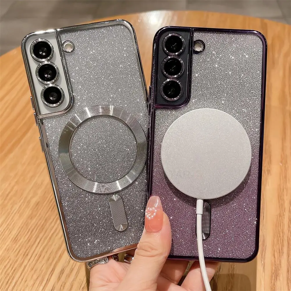 Étui de charge magnétique sans fil pour Samsung Galaxy S21 S20 Fe S23 S22 Ultra Plus pour Magsafe Gradient Glitter Cover Note 20 10_voghion.com