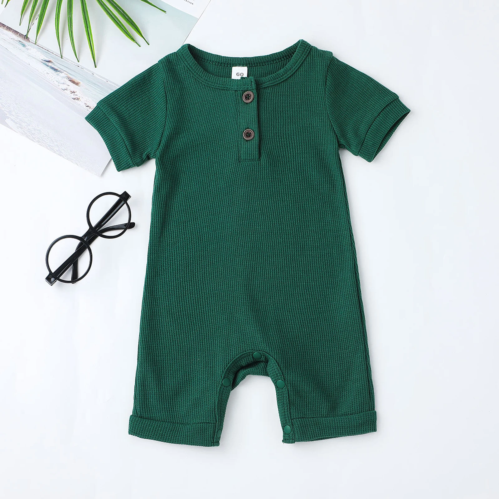 Baby Rompers Baby Jumpsuit Baby Clothing Lovely Baby Girls Boys Romper, Short Sleeve Round Neck Solid Color Ribbed Buttoned Short Pants For Summer Spring, Kids Clothing