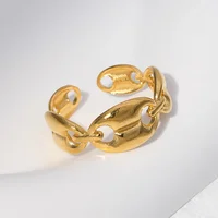 Hip Hop Cuban Coffee Bean Rings for Women Men Stainless Steel Gold Silver Color Adjustable Open Finger Rings Accessories Gift 2