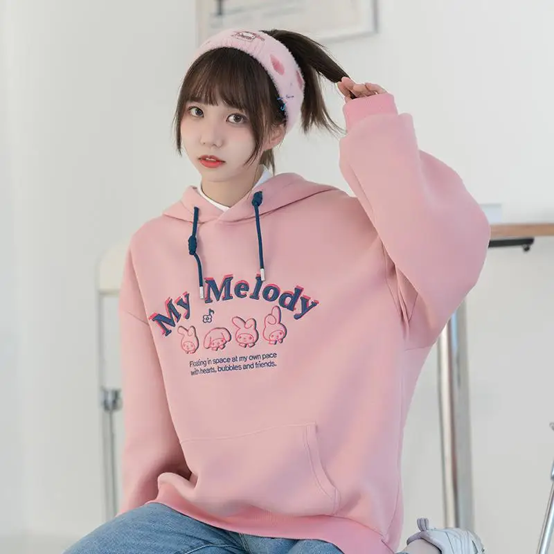 

Sanrioed Cinnamoroll My Melody Kuromi American Style Preppy Sweatshirt Anime Cute Girl Heart Sweet Pullover All-Match Jk Uniform