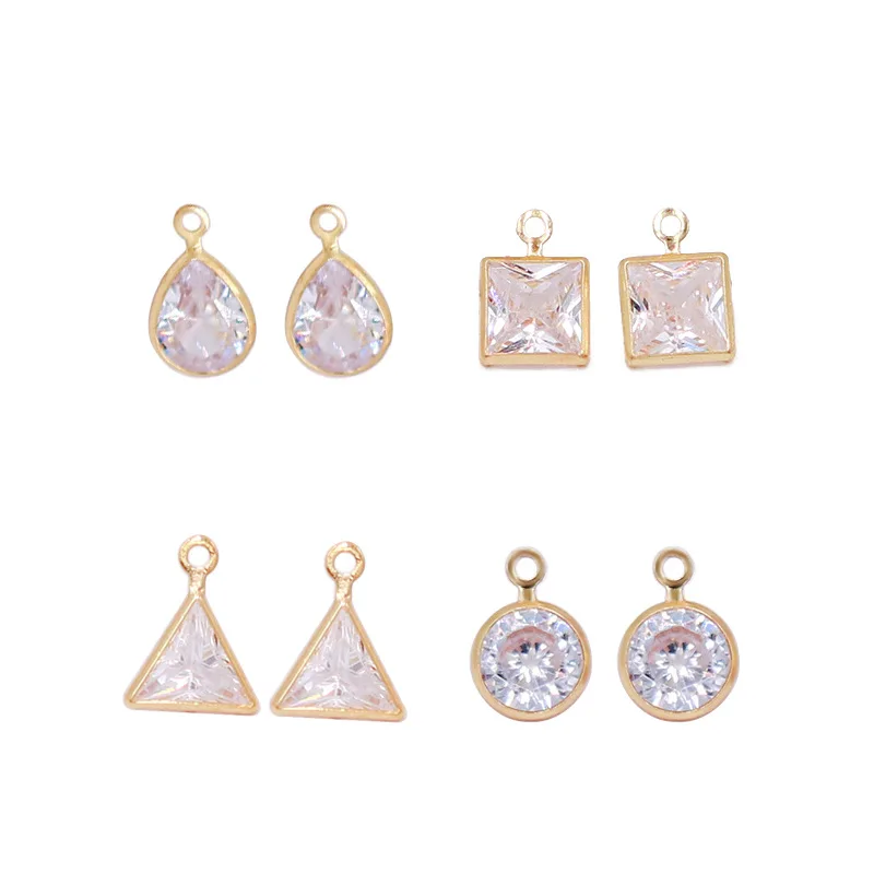 

10pcs Gold Plated Mini Zircon Pendants Round Square Teardrop Crystal Drop Charms For DIY Necklace EarringsJewelry Craft Making
