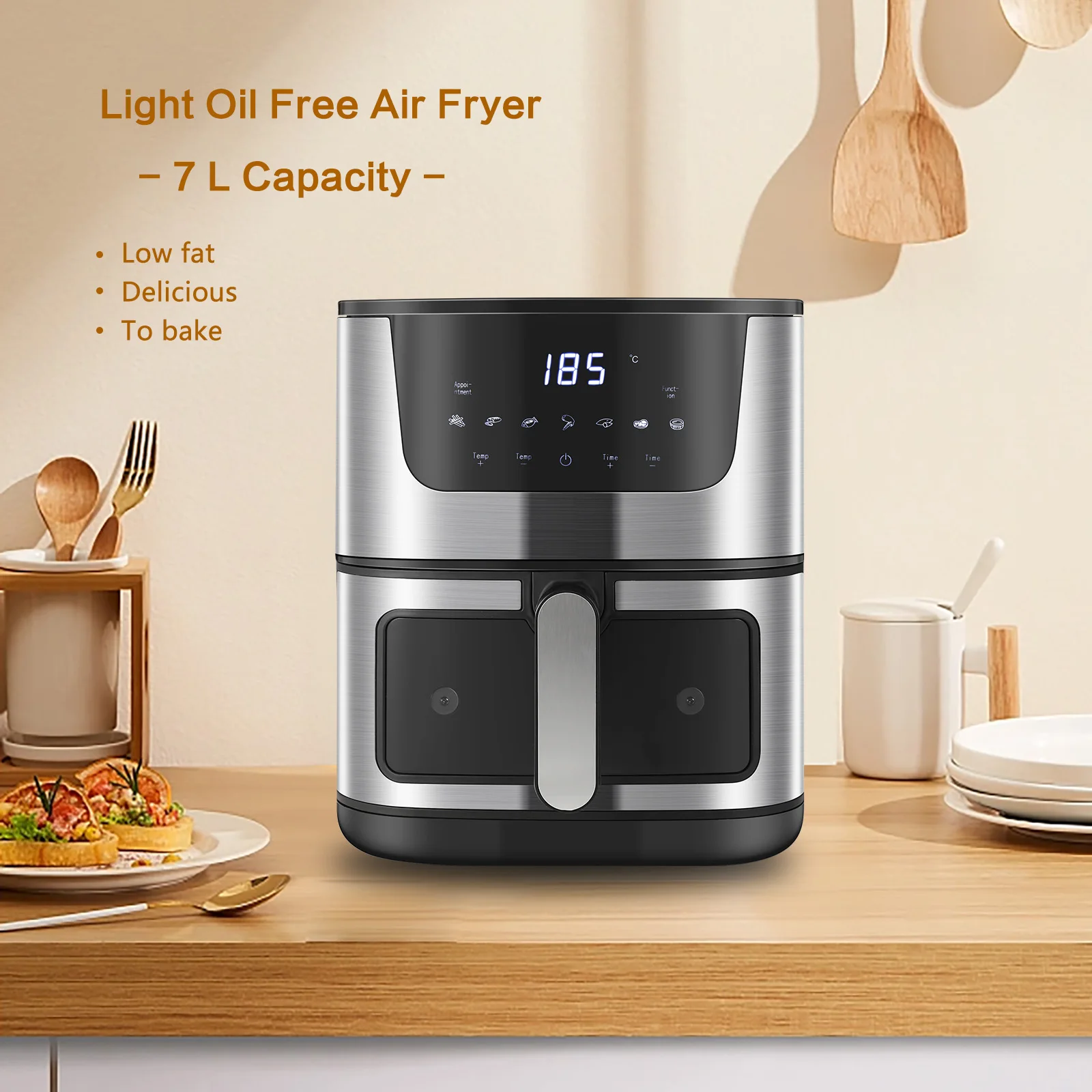EXSAMO 7L Large Capacity Smart Electronic Digital Visual Deep Fryers Without Oil 2000W Multi-Function With Touchscreen Air Fryer