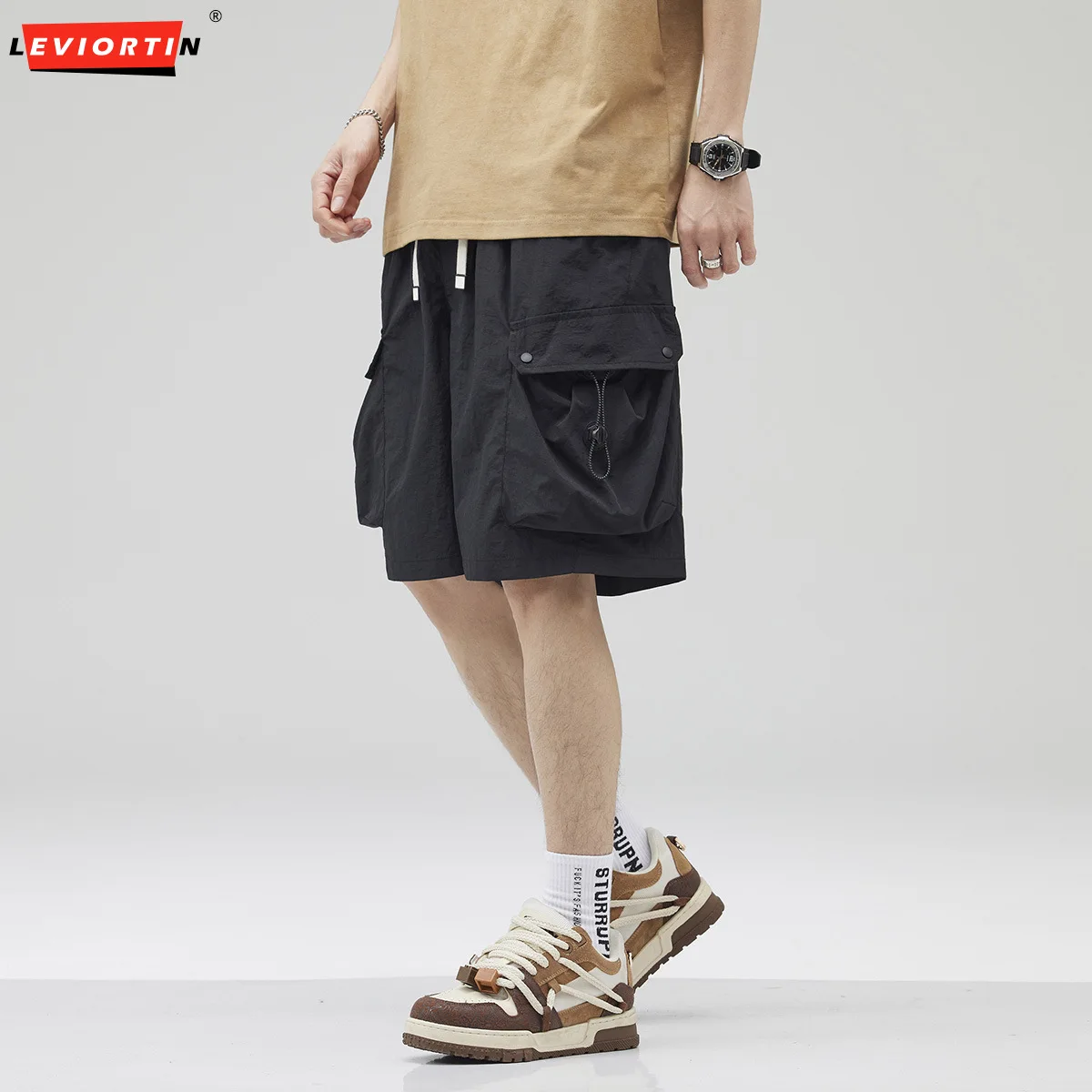 American Workwear Casual Shorts For Men 2024 New Summer Thin Loose Straight TubeIce Silk Outdoor Sports Shorts Streetwear