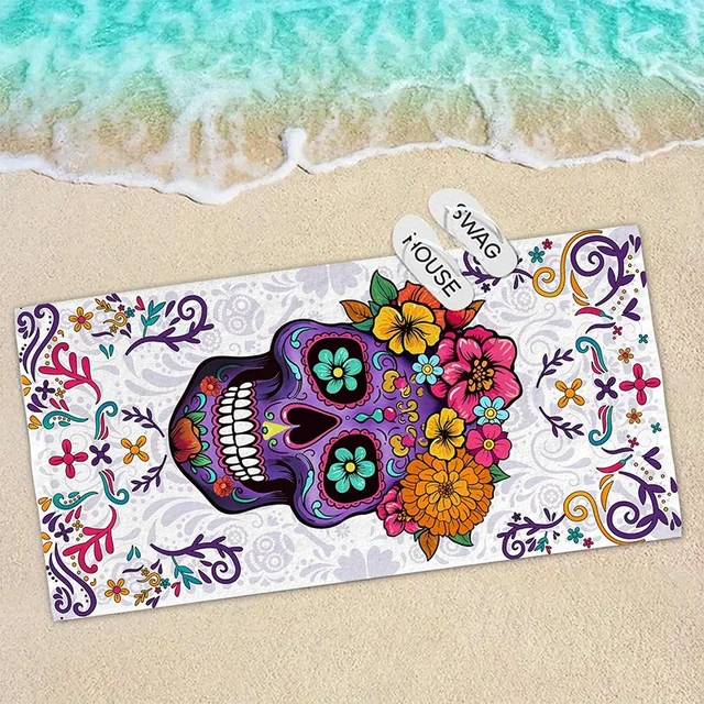 Beach Towel Day Of The Dead Sugar Skull Pattern Sun Protection Windproof Suitable For Swimming Pool Camping Travel Blanket 4