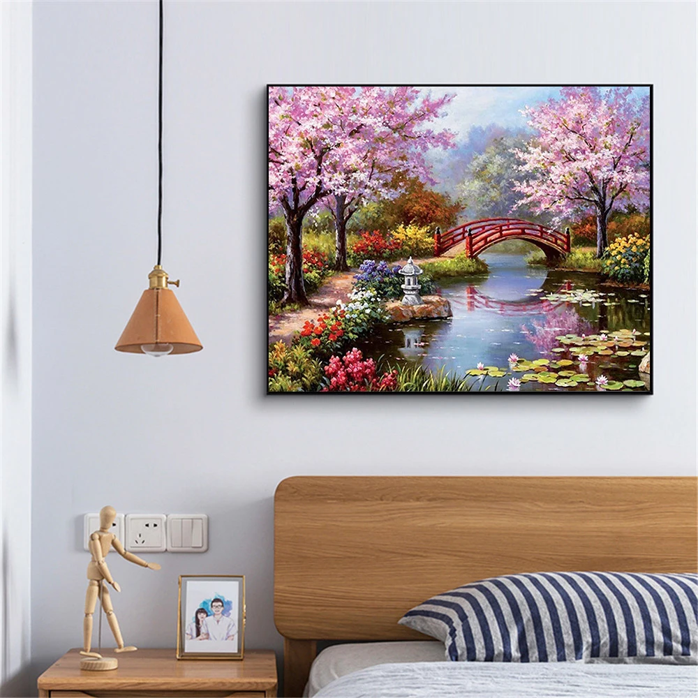 5d Diy Diamond Painting HUACAN Garden Nature Landscape 20x30cm Embroidery Cherry Blossom 30x40cm Home Decor Rhinestones Gift