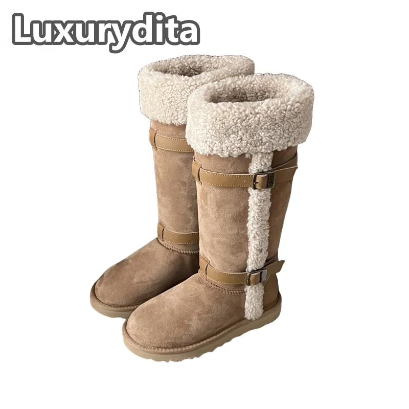 

Top Quality Womens Luxury Short Snow Boots Designer Shearling Fur Long Boots Keep Warm Real Leather Boutique Snowshoes D0075