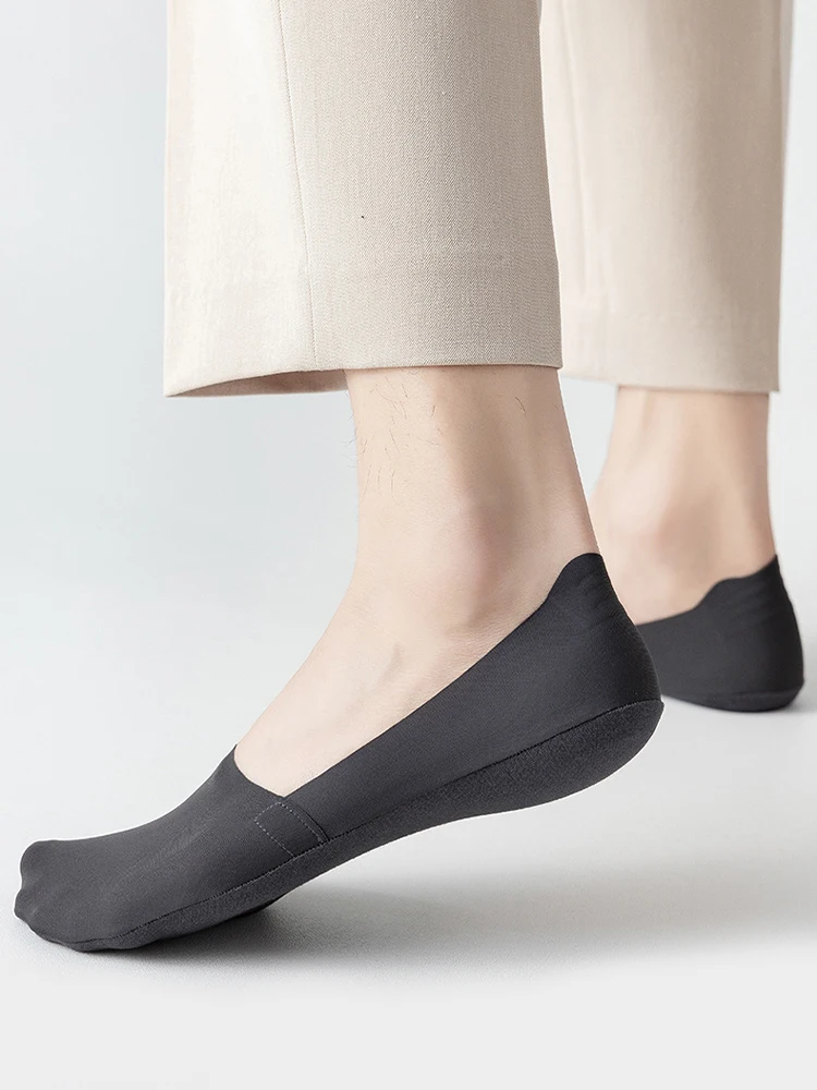 Ice Silk Low Cut Boat Socks - 4 Pairs Anti-Slip Summer Socks