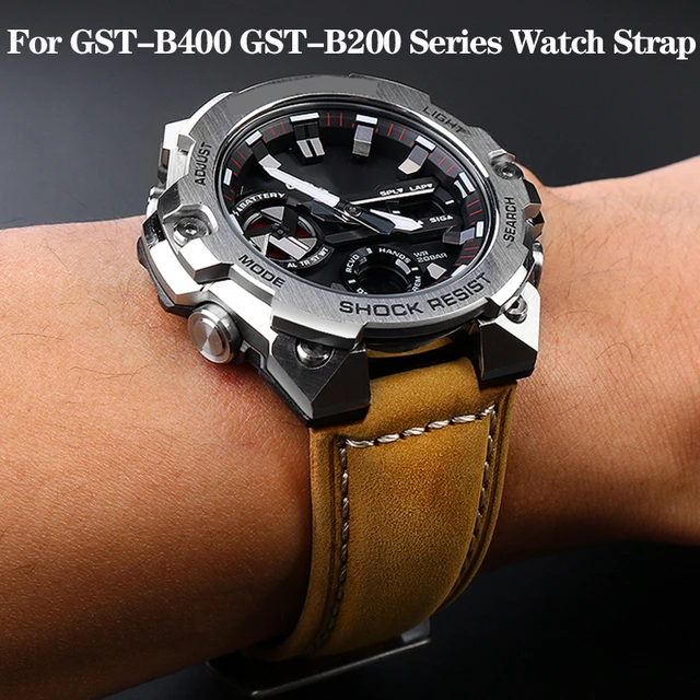 24*16ミリメートルヴィンテージつや消し時計G-SHOCKカシオGST-B400  GST-B200シリーズクレイジーホーススキンレトロ時計バンドブレスレット