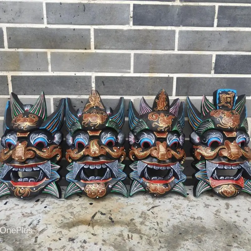 

Random 1Pc Chinese Traditional Nuo Opera Mask Poplar Hand Carving Painted Decoration Mask Stage Performance Prop Mask