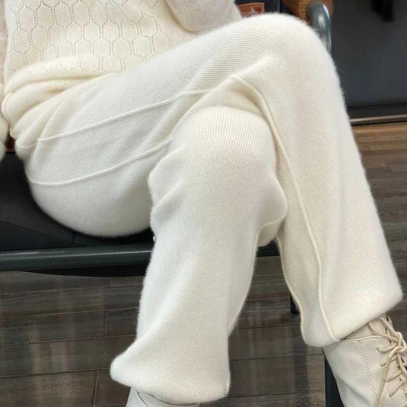

Cashmere pants fall/winter 100% merino wool thick warm Andy cashmere pants feet casual fashion drawstring pants.