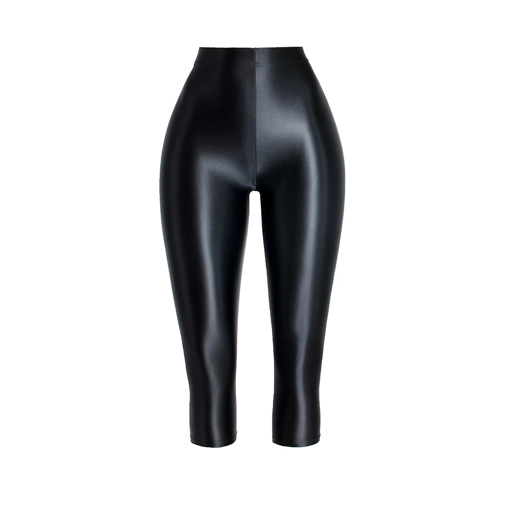 DROZENO High-waisted glossy pants women wear glossy silky high stretch sports bodybuilding seven points leggings