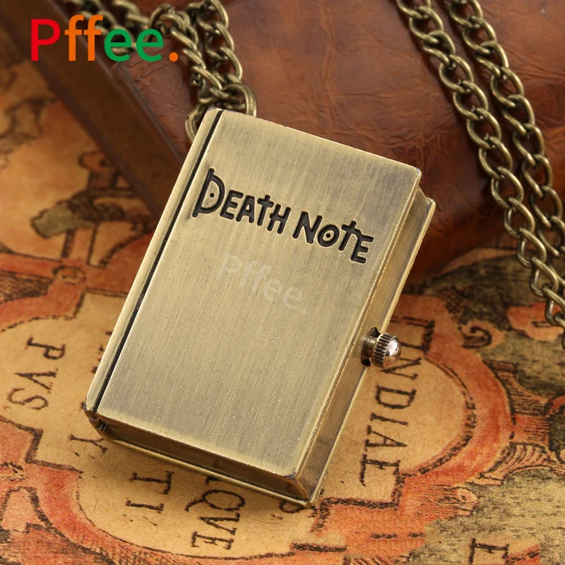 

Pffee Steampunk Bronze Death Note Quartz Pocket Watch Vintage Neckalce Pendant Clock Timepiece Anime Birthday Gifts for Boy Girl