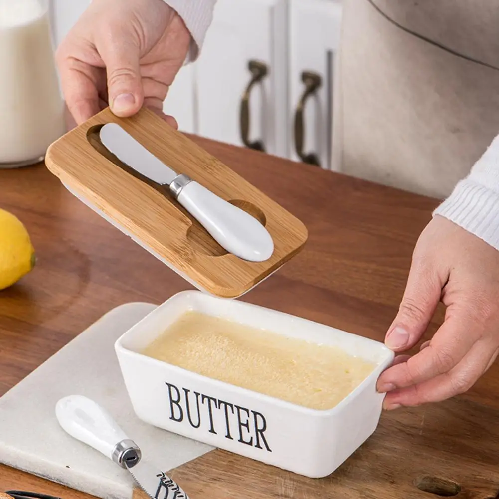 16.8*10cm Ceramic Butter Dish With Lid Multipurpose Knife Butter Keeper For Countertop Container Home Kitchen Accessories