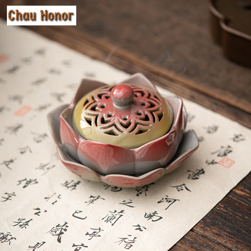 Ancient Pottery Mud Pin Lotus Incense Holder Zen Incense Waterfall Mosquito Coil Holder Household Smell Distributor for Tea Gift