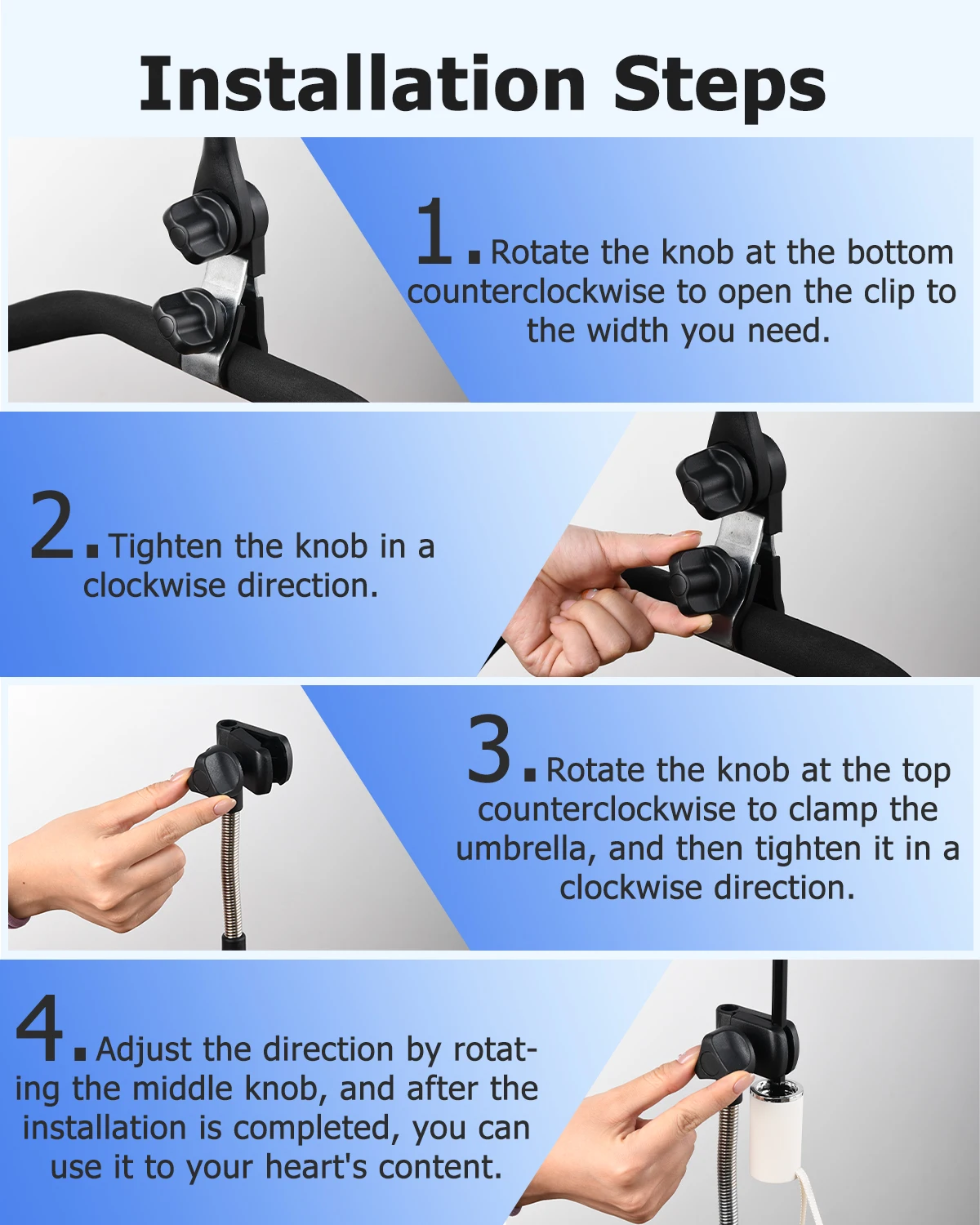 Eary Adjustable Umbrella Stand Mount Portable Holder With Universal Clamp for Travel Beach Chair Fishing Bleacher Patio Stroller