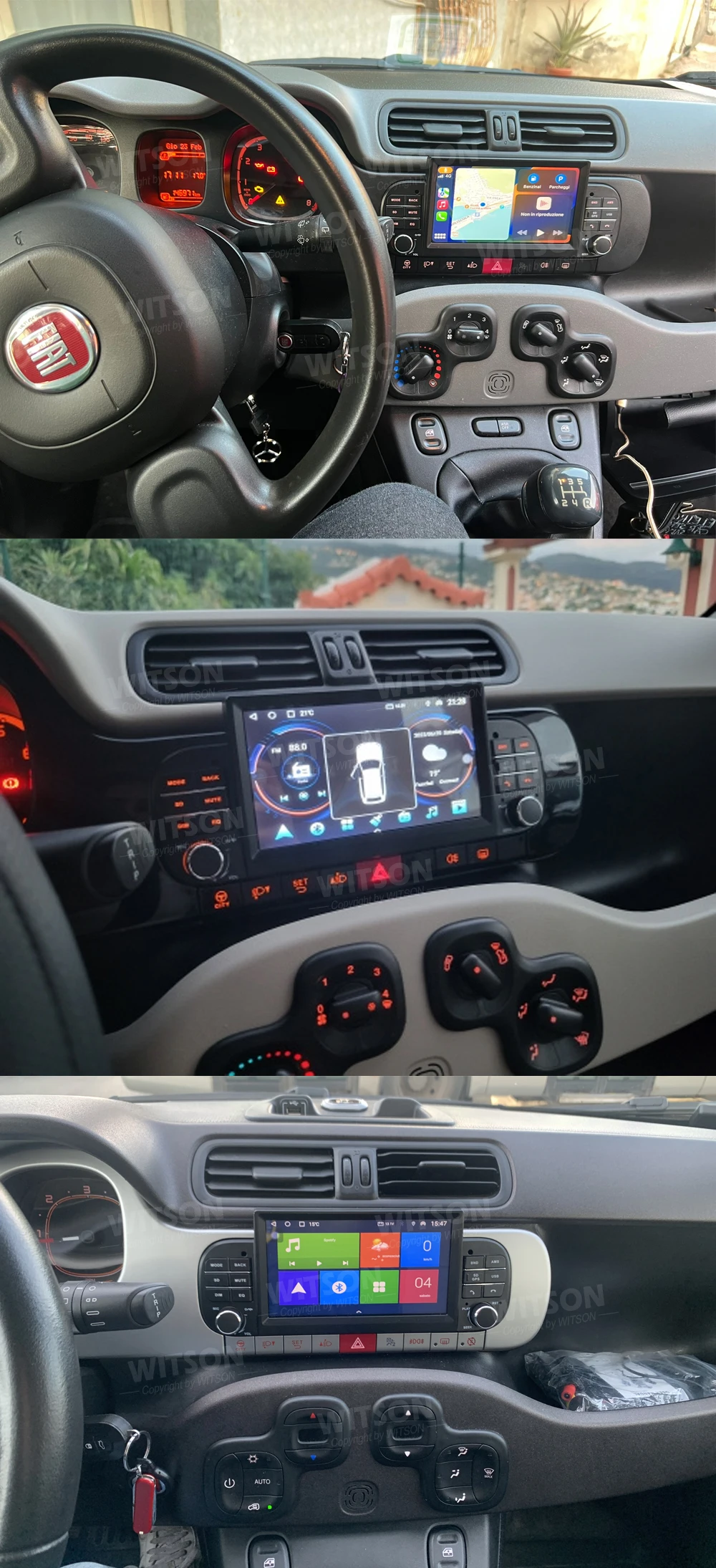Autoradio Android 7" Pour Fiat Panda 2013-2020 - CarPlay/Android Auto Sans Fil, GPS, 4Go/64Go, DSP