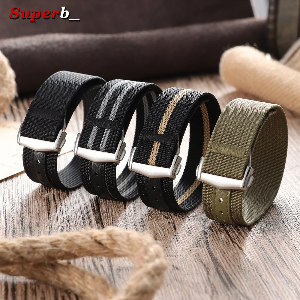 Premium Ribbed Nylon Watch Strap with Deployant Clasp – Sport Wristband