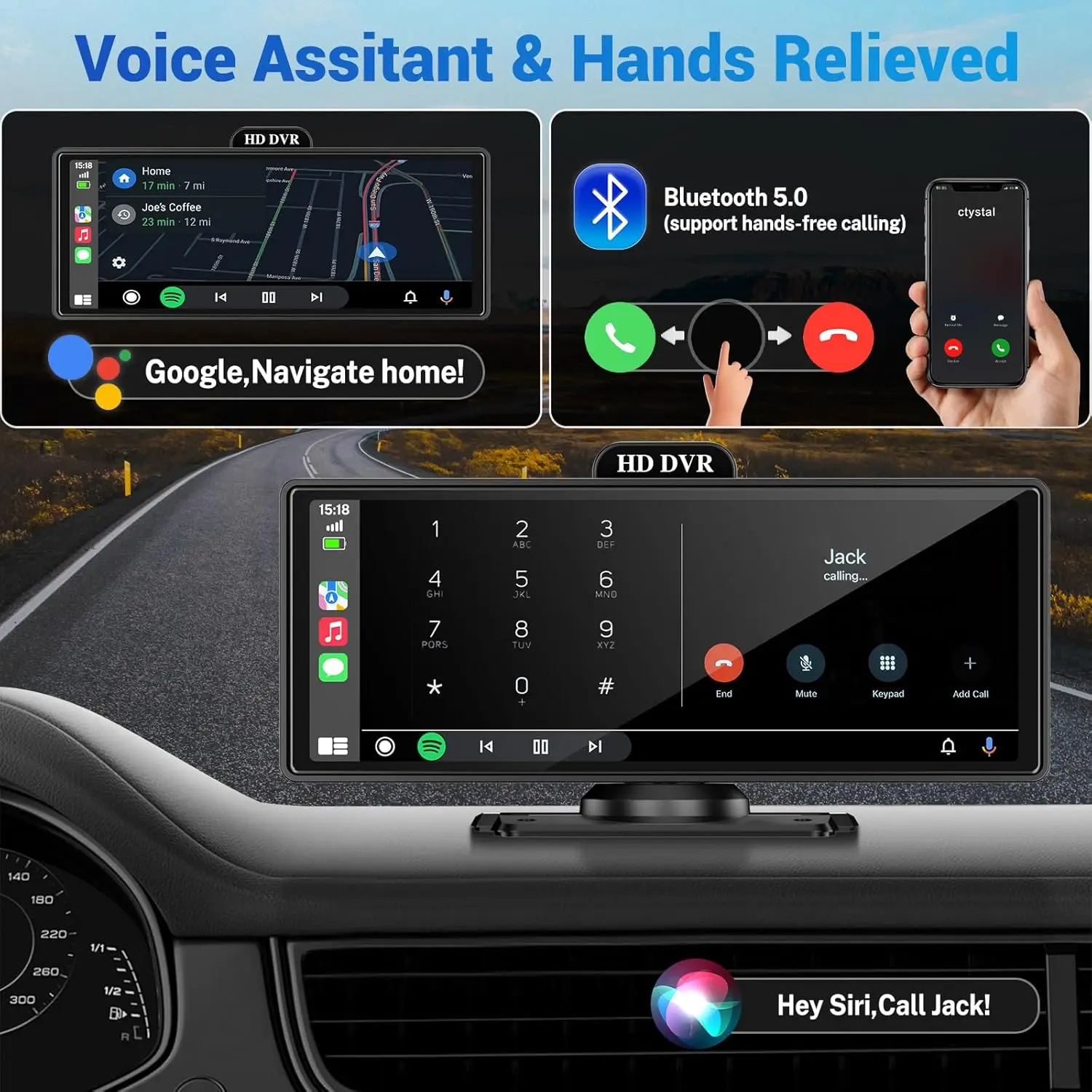 10,25 Draadloos Carplay-scherm Voor Auto Met 2,5K 1080P Dashcam En Achteruitrijcamera Ondersteunt AppIe Carplay En Android Auto Draagbare Carplay Spraakassistent Mirrorlink Navigatie Bluetooth AUX