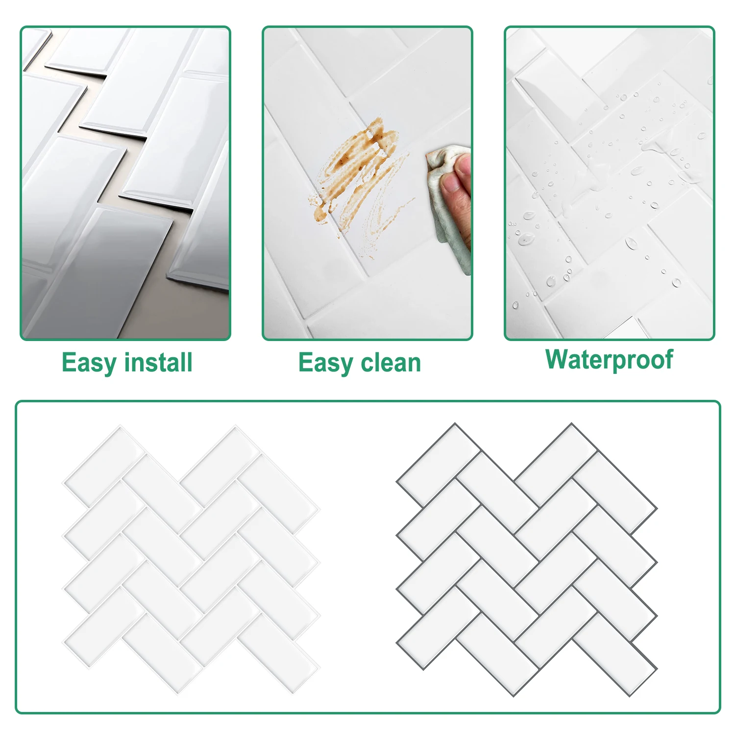Description Picture 6 of itemHerringbone Kitchen Backsplash Waterproof DIY Wall Tiles Self Adhesive Wall Sticker