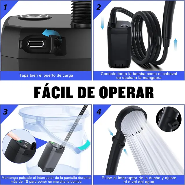 Portable Rechargeable Camping Shower – 6000mAh, Dual-Speed, Temp Display 5