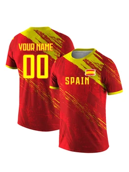 Maglietta Personalizzata della Nazionale di Calcio Spagnola, T-Shirt con Nome e Numero Personalizzati, Comoda Maglia a Maniche Corte per Uomo