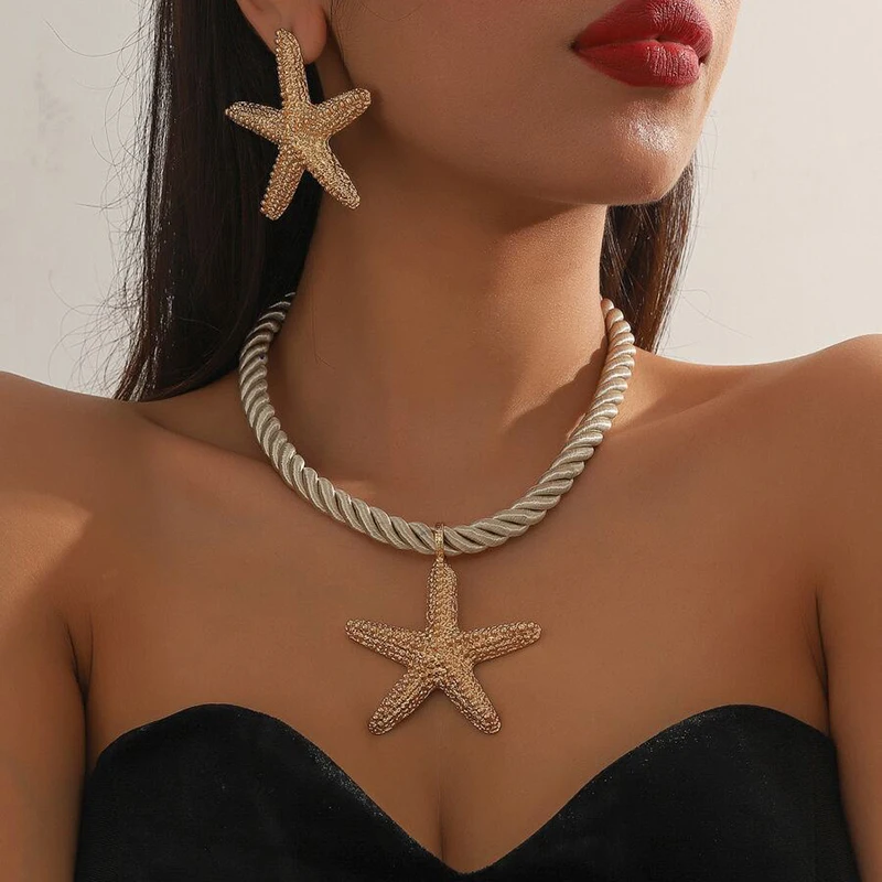 Jewelry Sets 3 Pcs/set Starfish Pendant Necklace Ocean Style Earrings Women