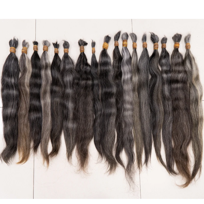 Hoge Kwaliteit Recht Grijs Haar Geen Inslag Onbewerkte Maagdelijke Ruwe Bulk Haar Human Hair Extensions Hair Bulk Vlechten Cabelo Humano