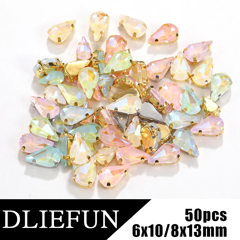 

Dliefun-Glitter Rhinestones for Clothing Decoration, Sewing Accessories, DIY Sewn on Crystals, Mocha Stones, Glass Beads, 50Pcs