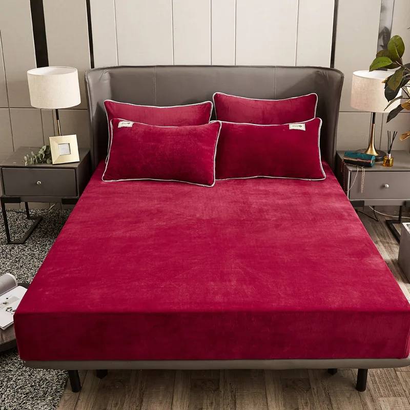 

New Adult Style Thickened Solid Crystal Velvet Single Piece Fitted Sheet