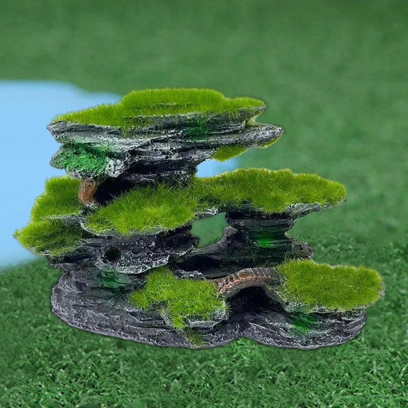Large Mossed Mountain View Aquarium Hideout - Submersible Resin Decoration
