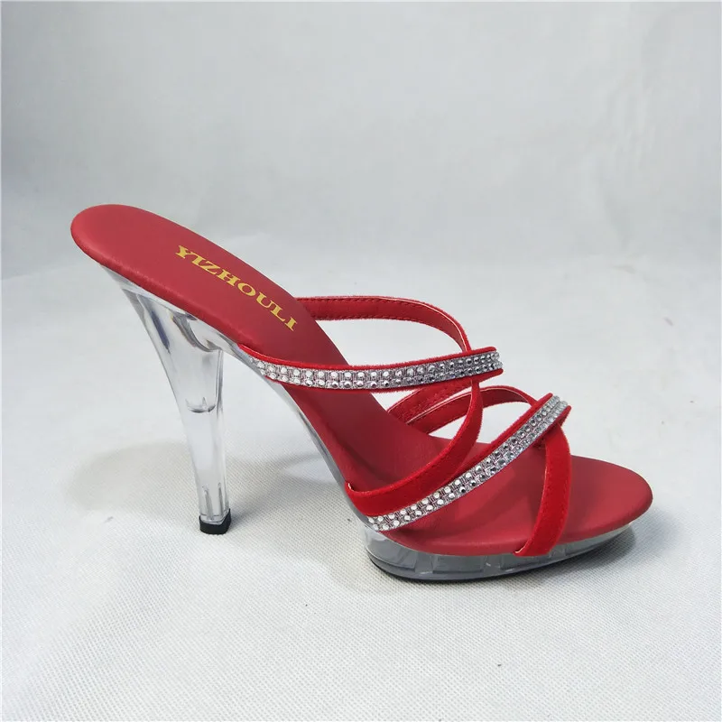 Fashion Summer Slippers 13cm Women's Crystal Shoes Sexy Rhinestone Silver Glitter High Heels dance shoes
