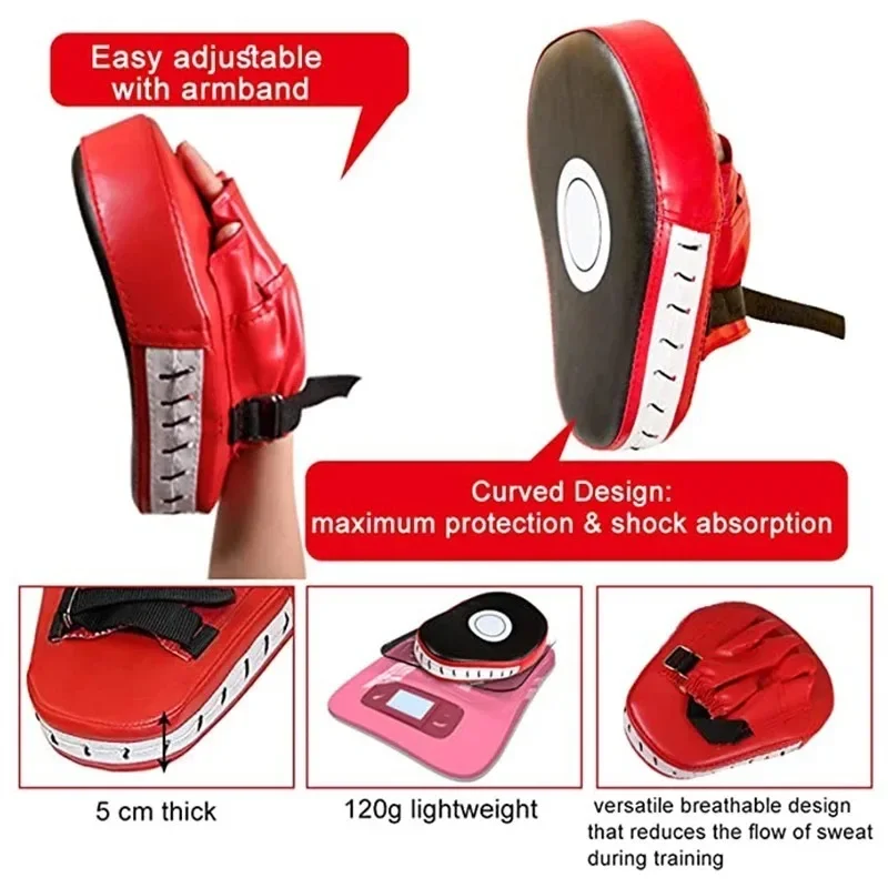Description Picture 4 of item2Pcs Boxing Curved Hand Target Boxing Pad Gloves Gym Training Kickboxing Exercise PU Leather Punching Bag Muay Thai Taekwondo
