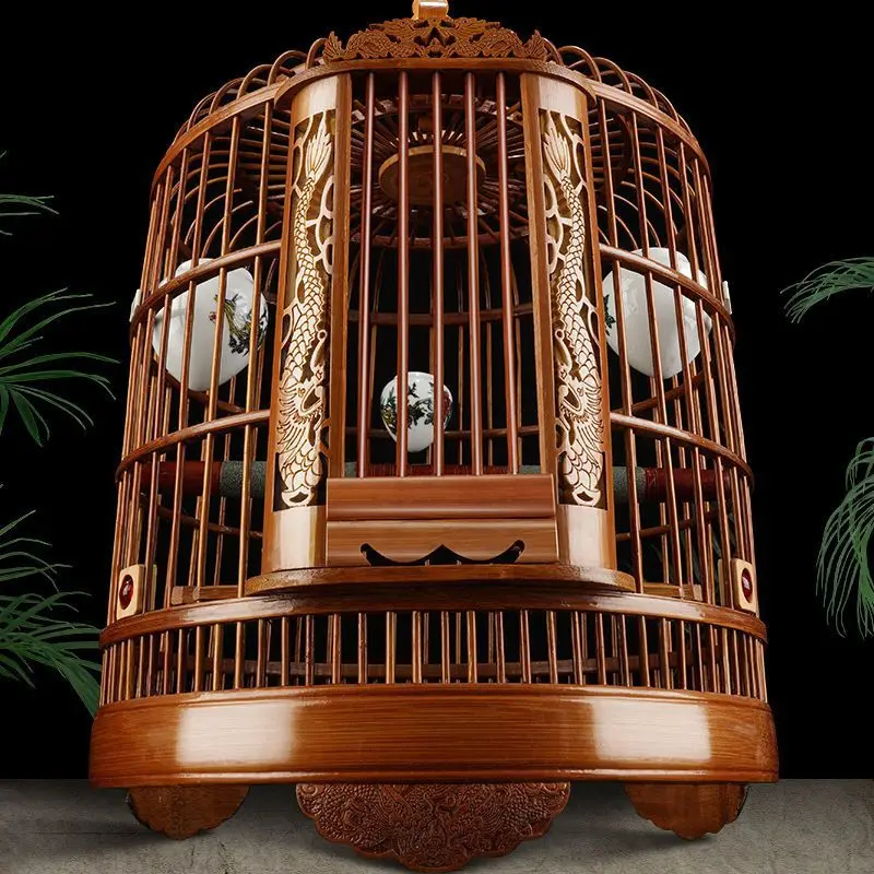 

Bird cage large full set bamboo round cage bamboo cage Yilong old bamboo starling wren parrot thrush bird cage