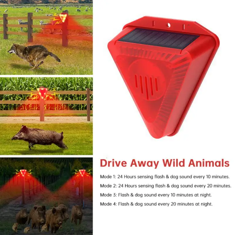 Solar Alarm Repellent Lamp Outdoor Flashing Light Waterproof Dog Barking Sound Alarm Drive Away Animals For Home Security Farms