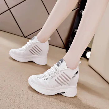 2026 Spring Summer New Women Shoes Versatile Thick Sole Platform Hidden Wedge Sports White Shoes Mesh Breathable Casual Sneakers