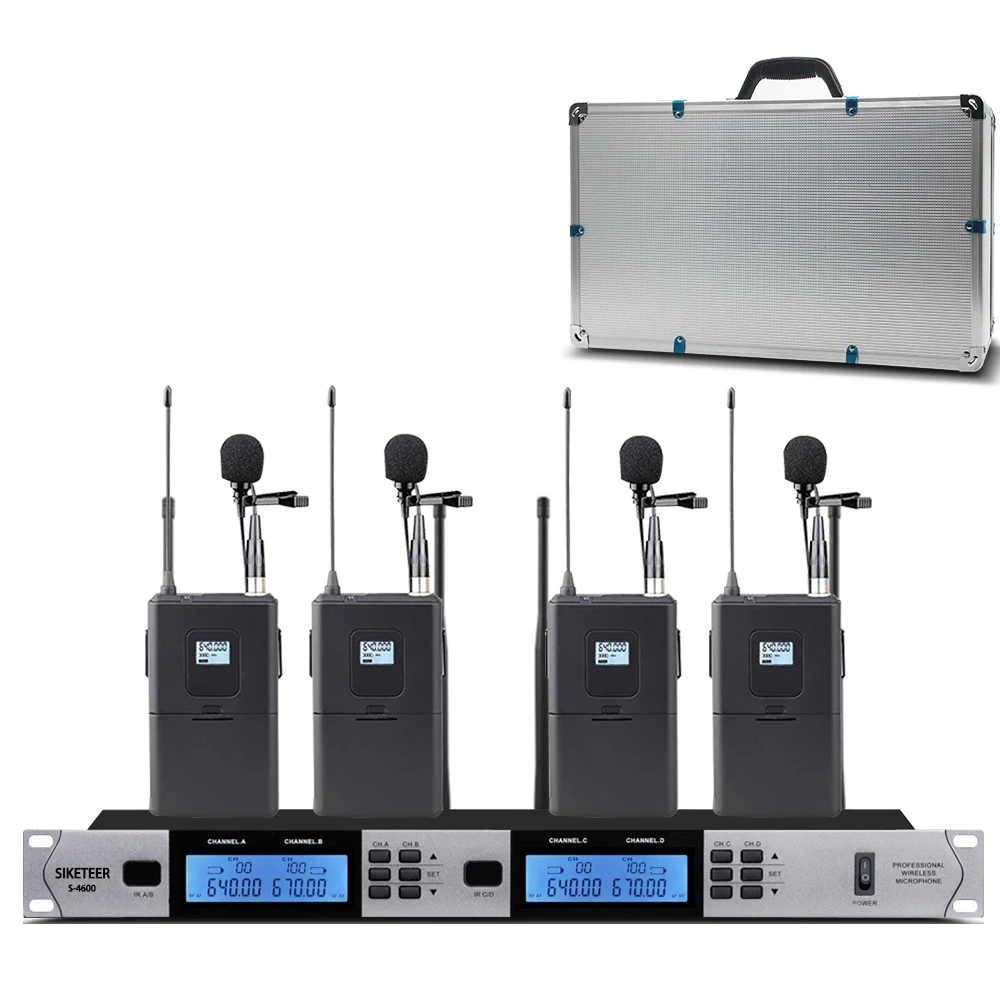 UHF wireless microphone system 4-channel conference microphone suitable for large and small conference room microphones