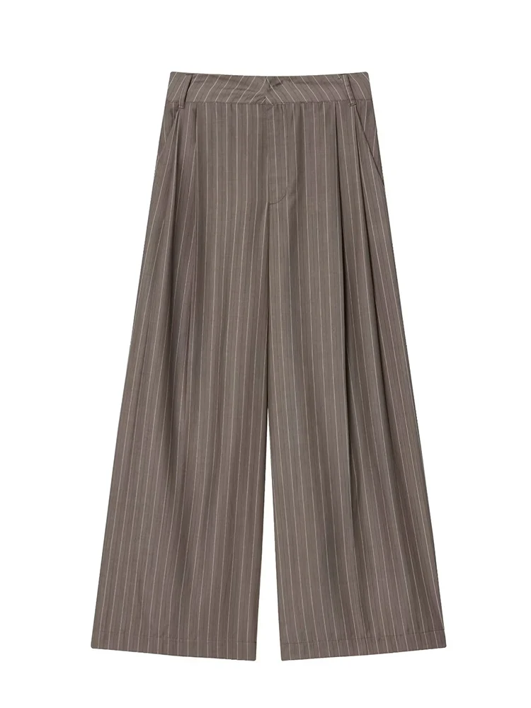 Women Lace Up Blazer Sets Elegant Office Fall Spring Striped Shoulder Pad Jacket Wide Leg Pants 2 Pieces Suit Fashion 2025 New