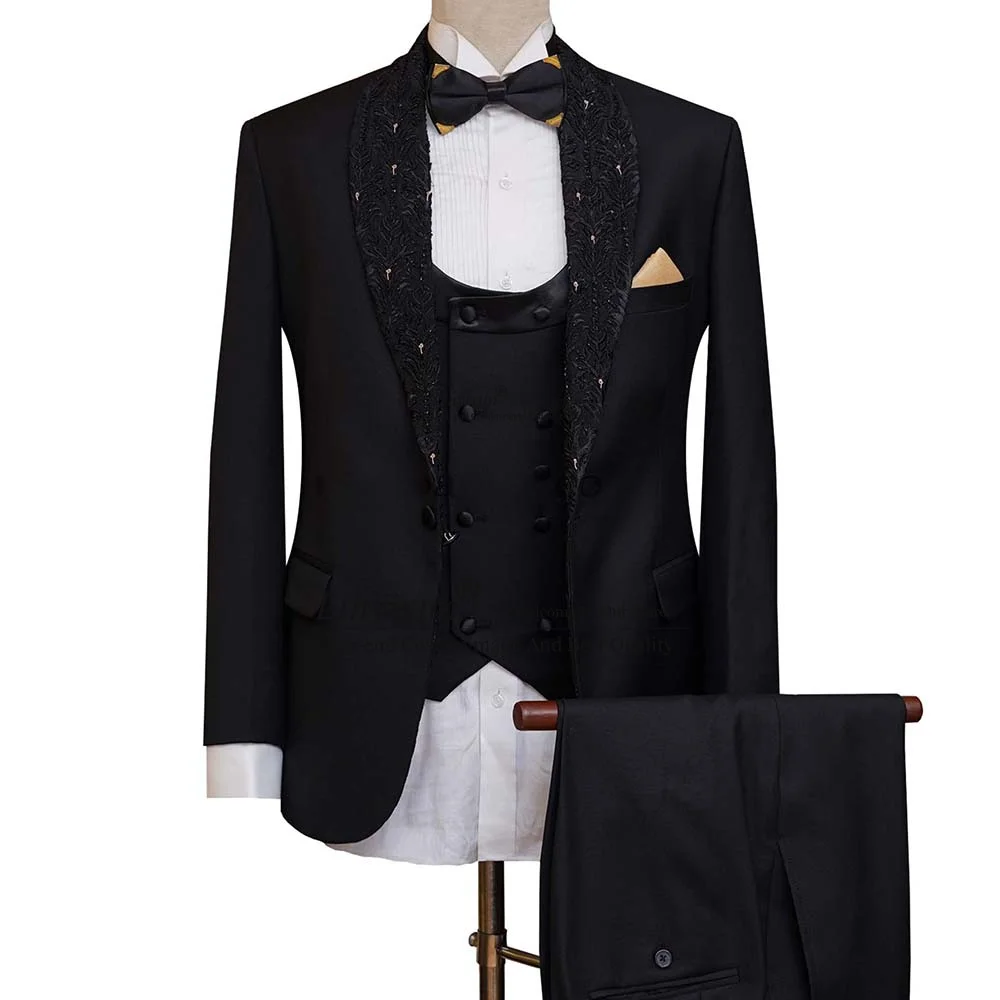 

Elegant Hand Embroidered Tuxedo Men Suits Groom Luxury Wedding Dresswear Dinner Party 3 Pieces Sets Male Prom Blazers Ternos