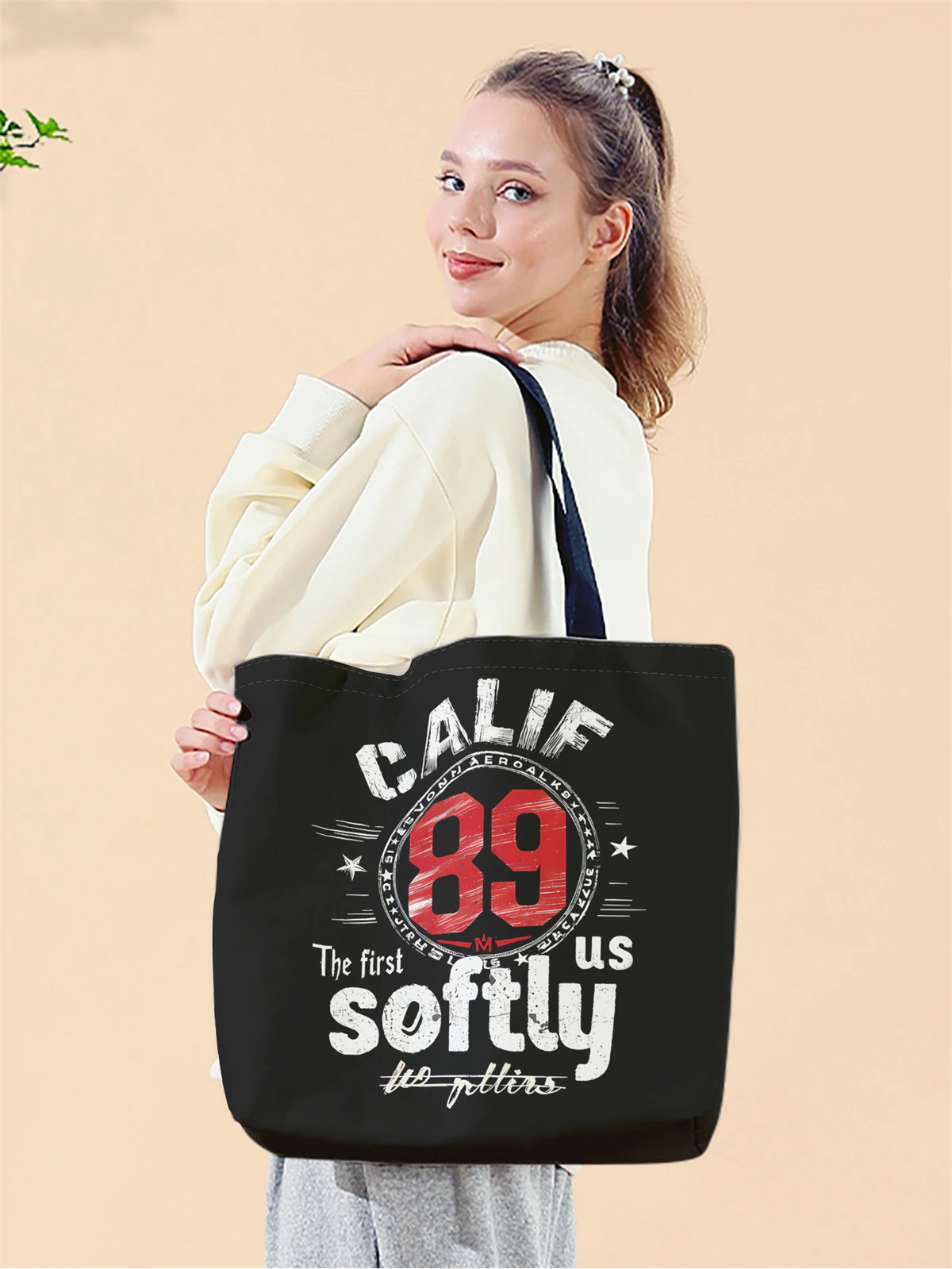 1pc,vintage trendy handbag, reusable fashionable handbag, multifunctional handbag, printed canvas shopping bag