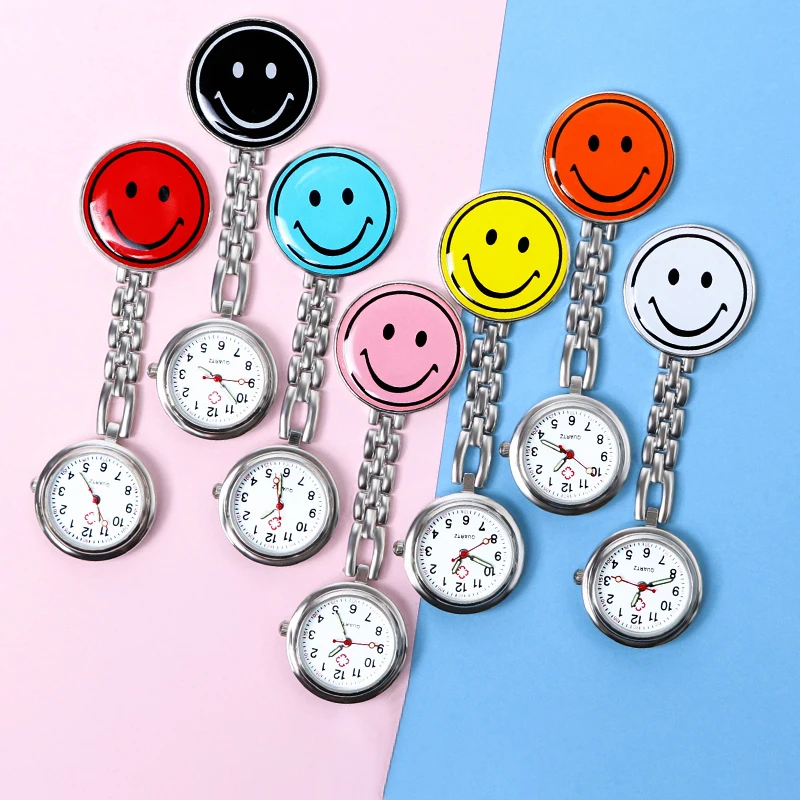 1pc Lovely Cartoon Nurse Watch Cute Smiling Clip-on Fob Brooch Pendant Hanging Quartz Pocket Adjustable Watch For Men Women