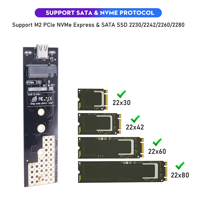   M2 SSD ̽ Ŭ NVMe SATA NGFF M.2 SSD ڽ,  ϵ ̺ USB 3.1 10Gbps M/B + M Ű M.2 SSD RTL9210B