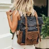 Multifunction Fashion Men Backpack Vintage Canvas Roll Top Backpack Leather School Bag Portable Wearproof Travel Weekend Bag 3