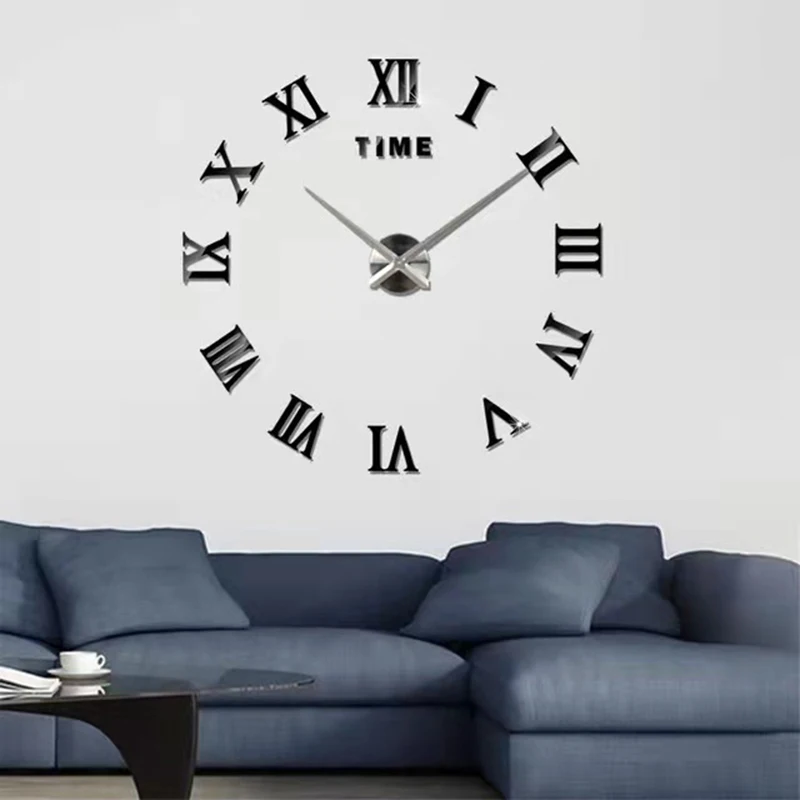 3D Roman Numeral Acrylic Mirror Wall Clock Sticker DIY Quartz Clocks Watch Home Decoration Living Room Stickers wall clock wall clock sticker