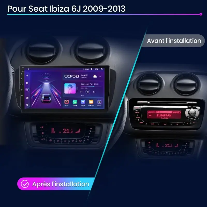 Radio Junsun Android 14 con CarPlay inalámbrico y Android Auto para Seat Ibiza 6J 2009 2010 2011-2013, RDS, 4G, WiFi, GPS, 2din, accesorios para coche 2