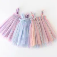 Toddler Girl Princess Dress Baby Rainbow Unicorn Tulle Costume Kids Summer Sleeveless Strap Dresses Newborn Birthday Party Cloth 1