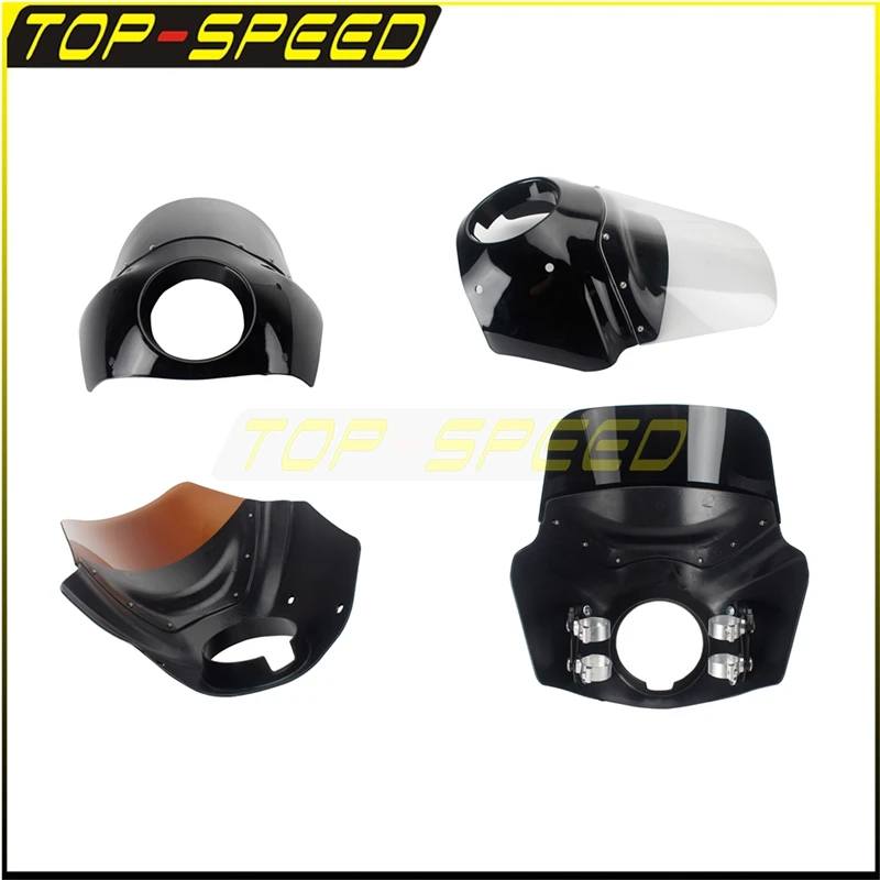 Black 5 3/4" Headlight Cowl Fairing Front Light Fairing Windshield for Harley Cafe Racer Dyna Street Bob Wide Glide Thug Style