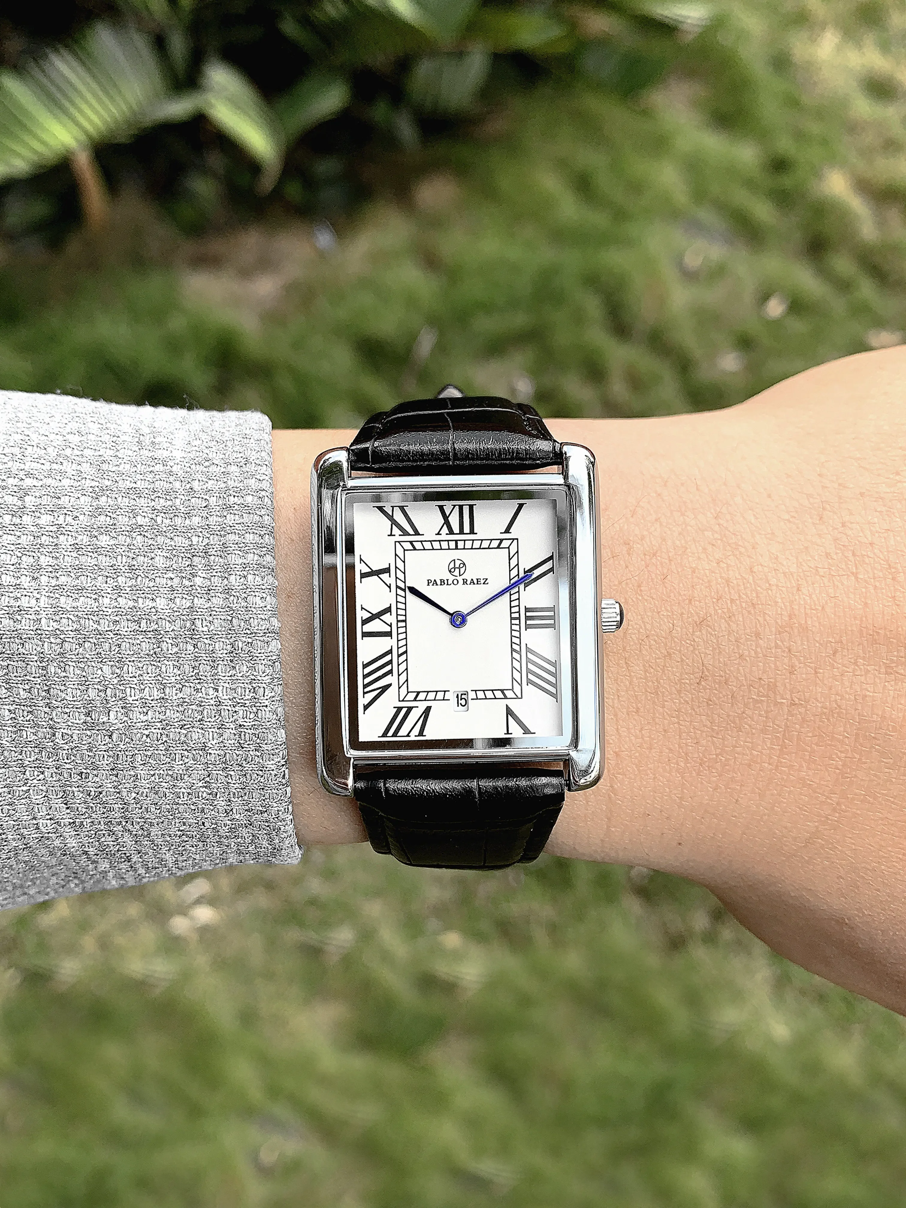 Casual Watches PABLO RAEZ Rectangle Casual Man Watch Blue Hands Date Black Leather Steel Women Wristwatches