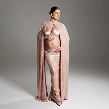 Elegant Maternity Photoshoot Dress Boho Pregnancy Gown for Photography Studio Backless Sleeveless Pregnant Woman Apparel